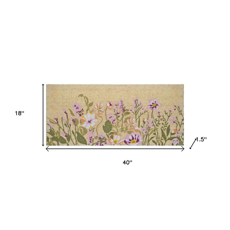 HomeRoots 18" X 40" Brown Green And Purple Floral Outdoor Coir Door Mat - 18.00' X '40.00