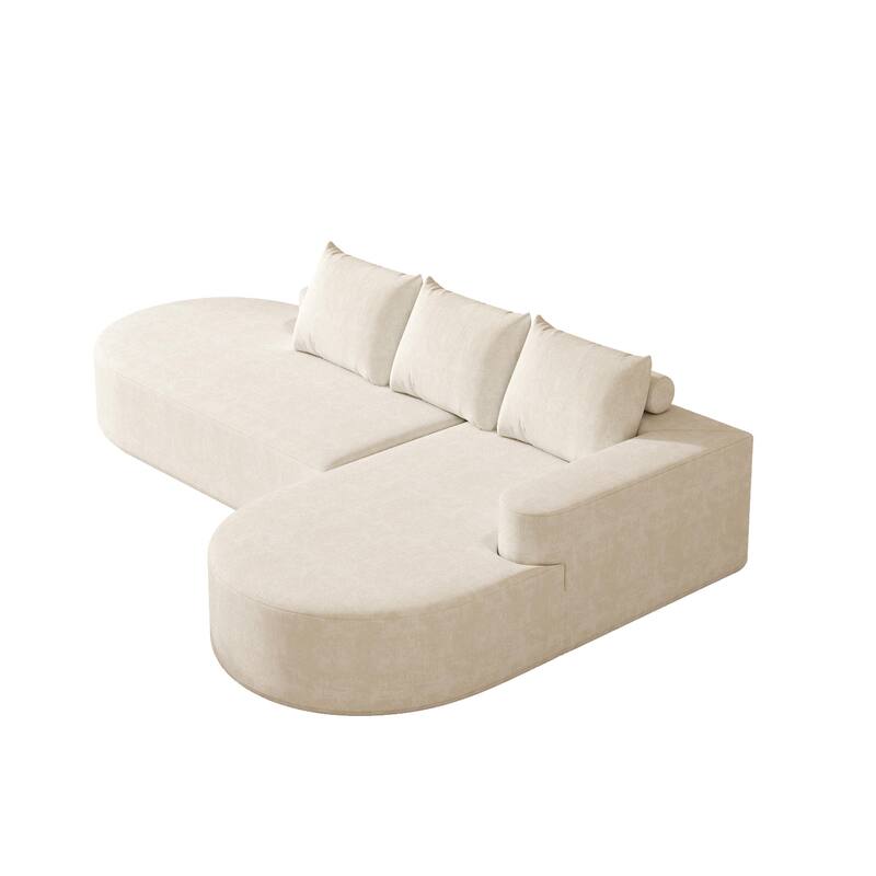 L Shaped Modular Curved Sectional Sofa, Chenille Upholstered 3 Seat Sofa, Corner Sofa with 3 Pillows for Living Room, Bedroom