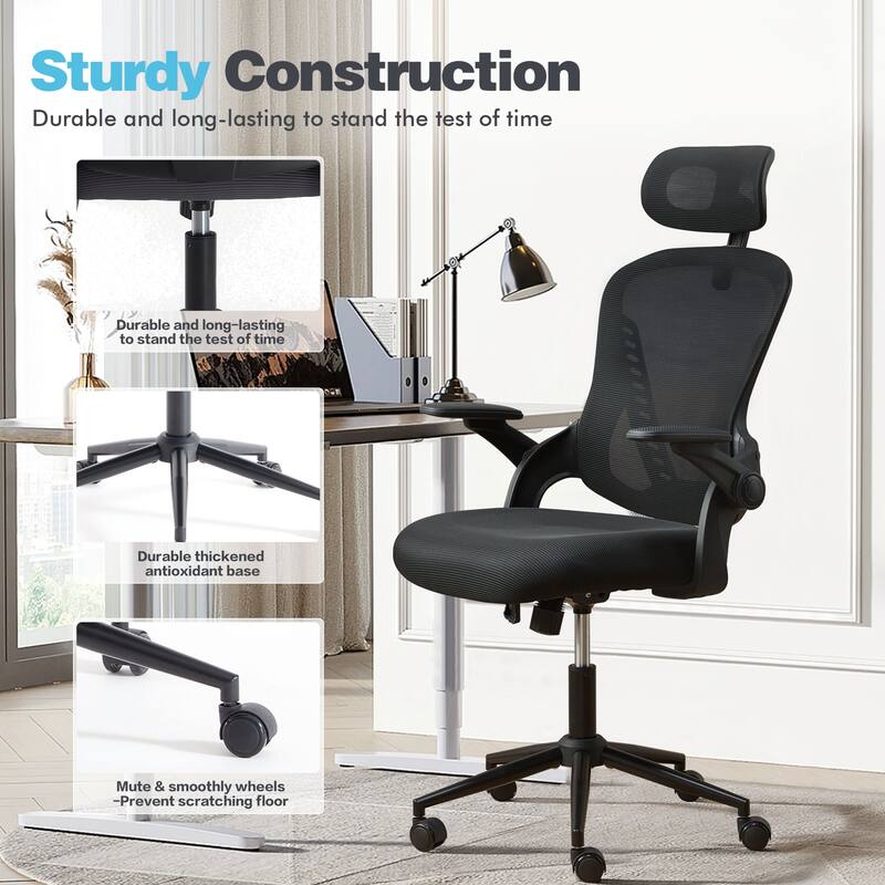 HOOOWOOO Ergonomic Adjustable Office Chair Mesh Swivel Task Chair with Flexible Arms