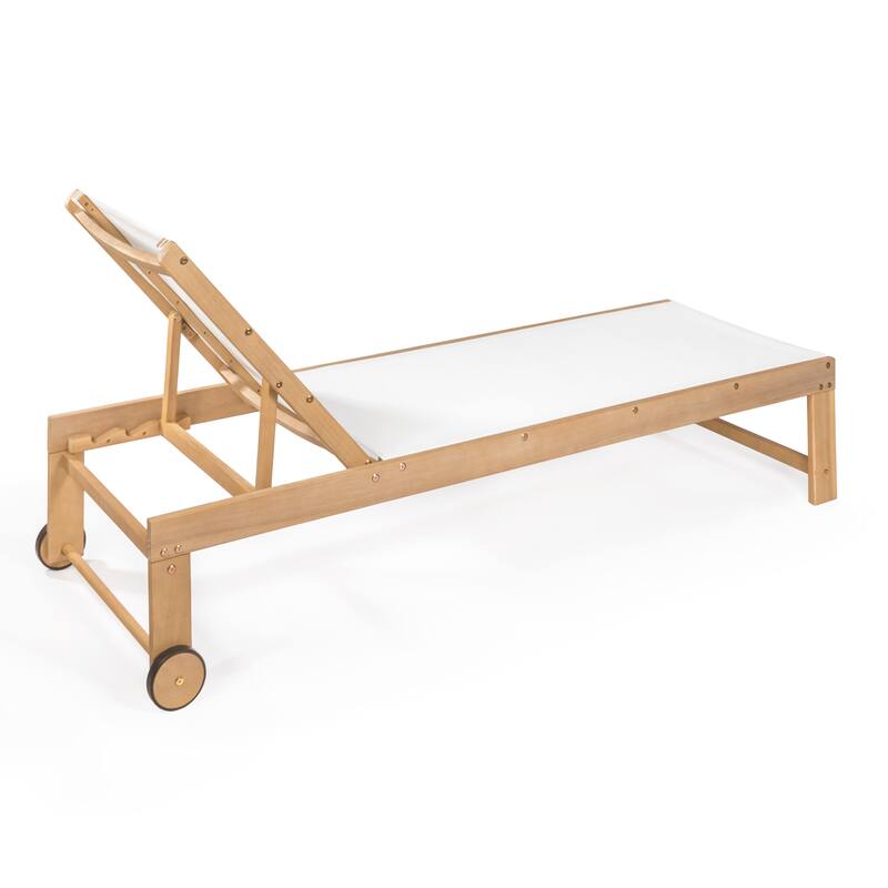 Barclay Coastal Modern Acacia Wood Mesh 3-Position Outdoor Chaise Lounge Set with Side Table, by JONATHAN Y