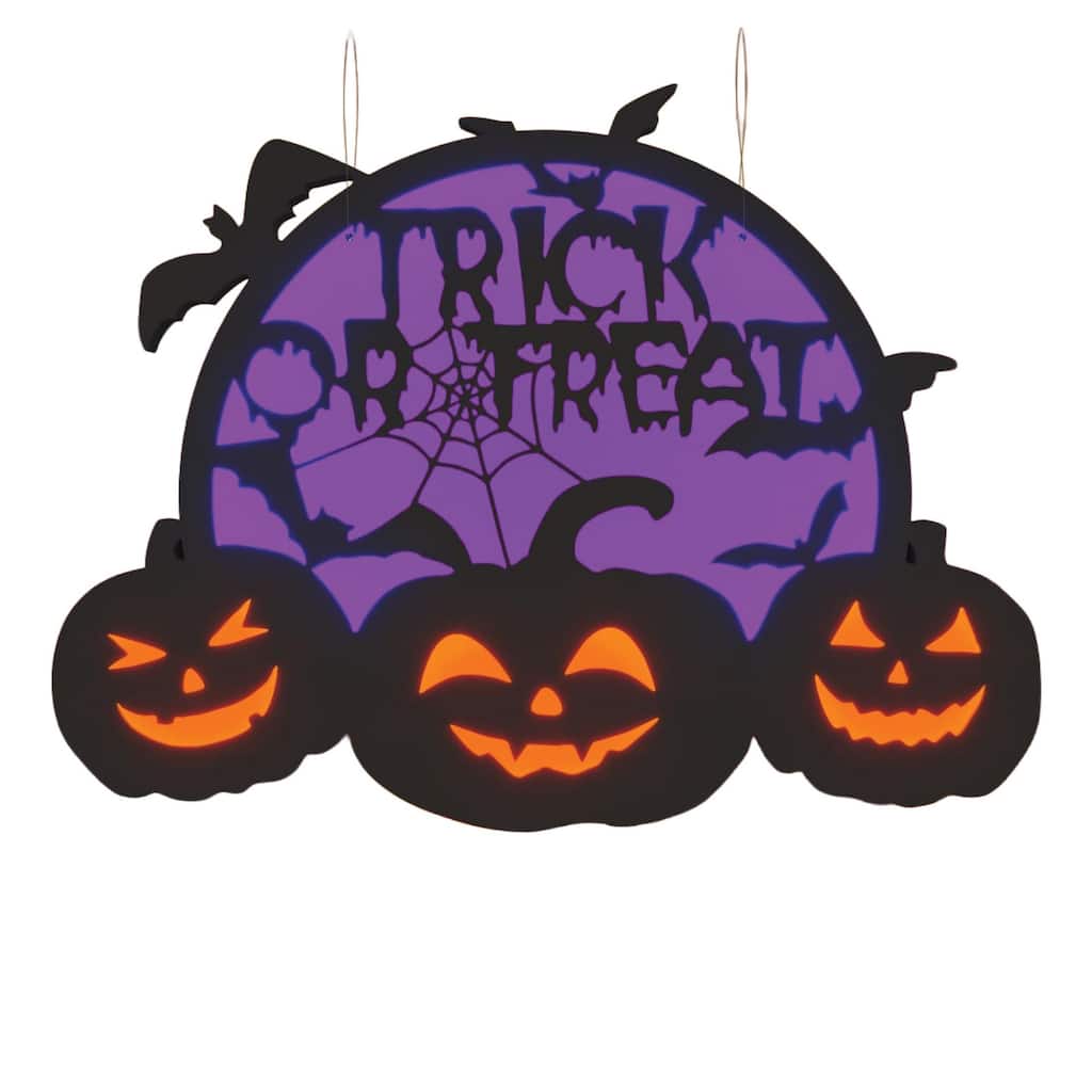 2D LED Pumpkin & Bat Motif Light, 14" Battery/USB-Powered Halloween Silhouette