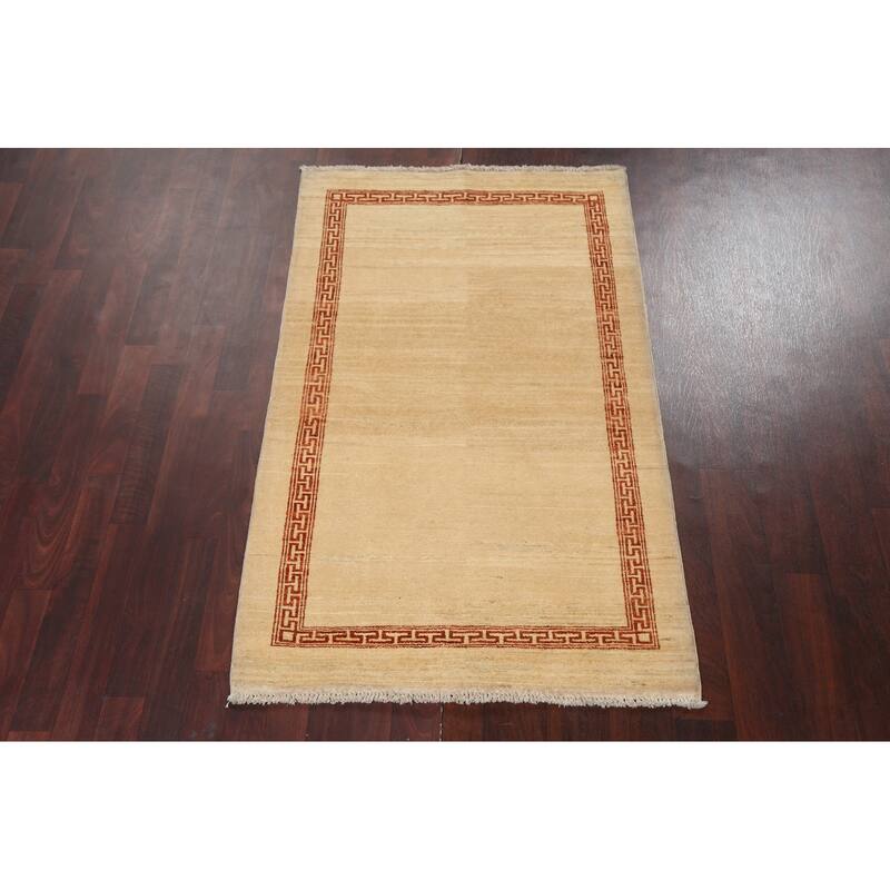 Geometric Bordered Wool Gabbeh Kashkoli Oriental Area Rug Hand-knotted - 3'2" x 5'4"