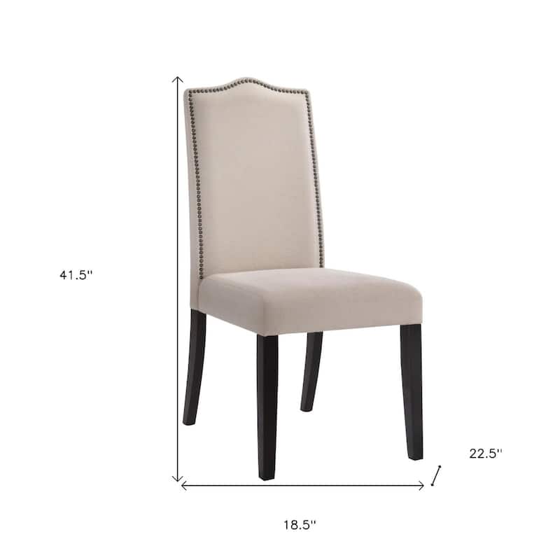 Cream and Espresso Linen Dining Parsons Chair with Nailhead Trim - 22.80" x 18.50" x 41.50"