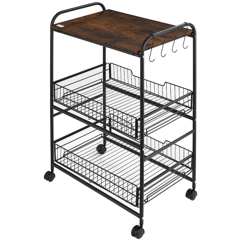 3 Tier Rolling Kitchen Cart With Storage(no include stool)