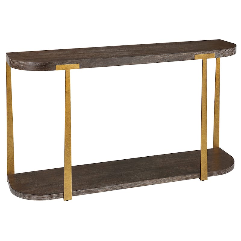 2-Tier Wooden Console Table - 54" - Brown and Gold