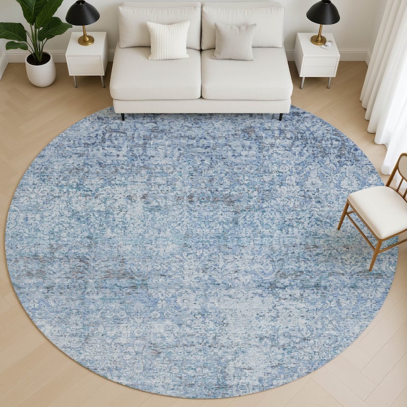 Premium Washable Super Soft Vintage Traditional Mayfield Rug - Blue - 8' x 8'