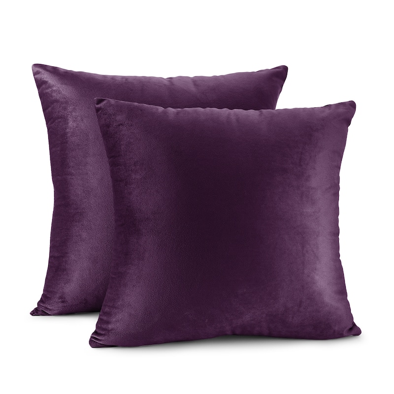 Porch & Den Cosner Microfiber Velvet Throw Pillow Covers (Set of 2) - 22" x 22" - Eggplant Purple