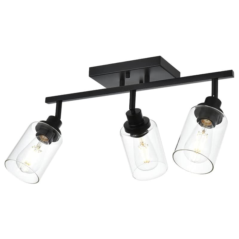 3-Light Track Lighting Kit Bathroom Light Fixtures Matte Black Ceiling Spotlight Fixture, Clear Glass Shade - Black