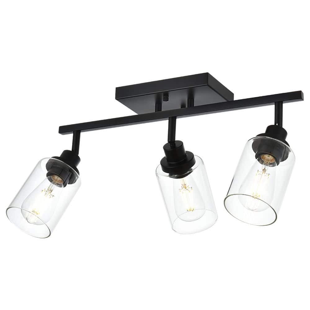 3-Light Track Lighting Kit Bathroom Light Fixtures Matte Black Ceiling Spotlight Fixture, Clear Glass Shade