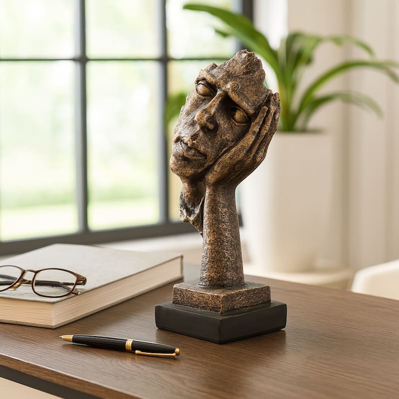5"Lx4"Wx13"H Bronze Resin Sleepy Head Sculpture, Decorative Figurine for Office, Living Room, or Bedroom Decor, Unique