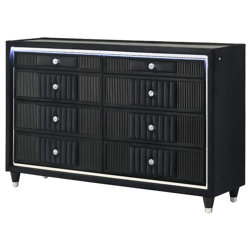 black velvet dresser with mirror ALZIRE CM7150BK-D Black Velvet Glam Dresser by Furniture of America