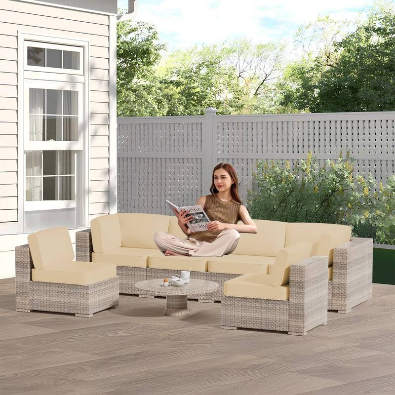 14-Piece Patio Furniture Sofa Cushions, 6-Seater Outdoor Cushion Set (Only Include Cusions，Not Sofa） - 25.6*25.6*4in