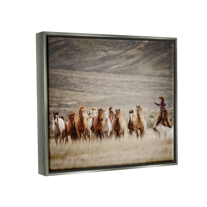 Stupell Cowboy Herding Horses Framed Floater Canvas Wall Art Design by PBurchettePhoto
