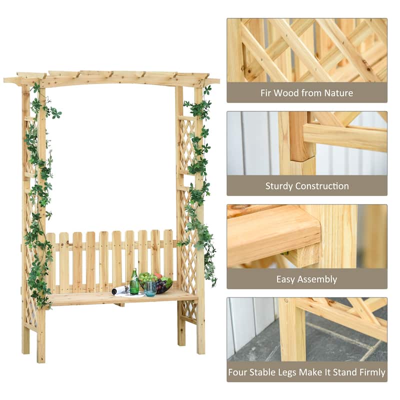 Wooden Garden Arbor for Climbing Plants with Garden Bench, Garden Arch to Grow Grapes & Vines, Patio Decor & 2-Person