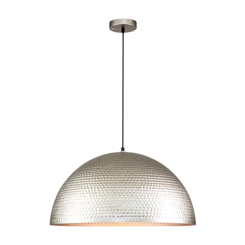 Rennnsan 1-Light Vintage Industrial Antique Silver Pot Lid Hammered Dome Pendant Light for Kitchen Islands