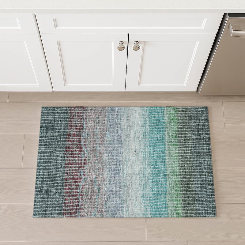 Machine Washable Indoor/ Outdoor Contemporary Stripes Chantille Rug