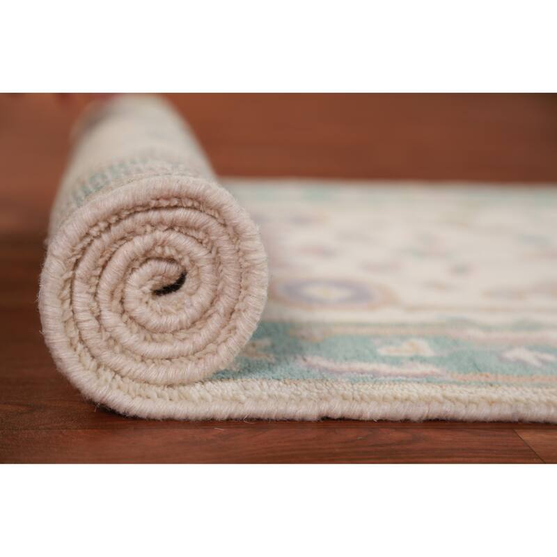 Ivory Oushak Oriental Runner Rug Hand-Knotted Wool Carpet - 2'7"x 7'11"