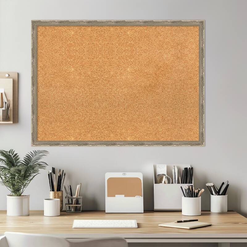 Mila Dark Silver Wood Framed Cork Board - Bulletin Board, Organization Board, Pin Board