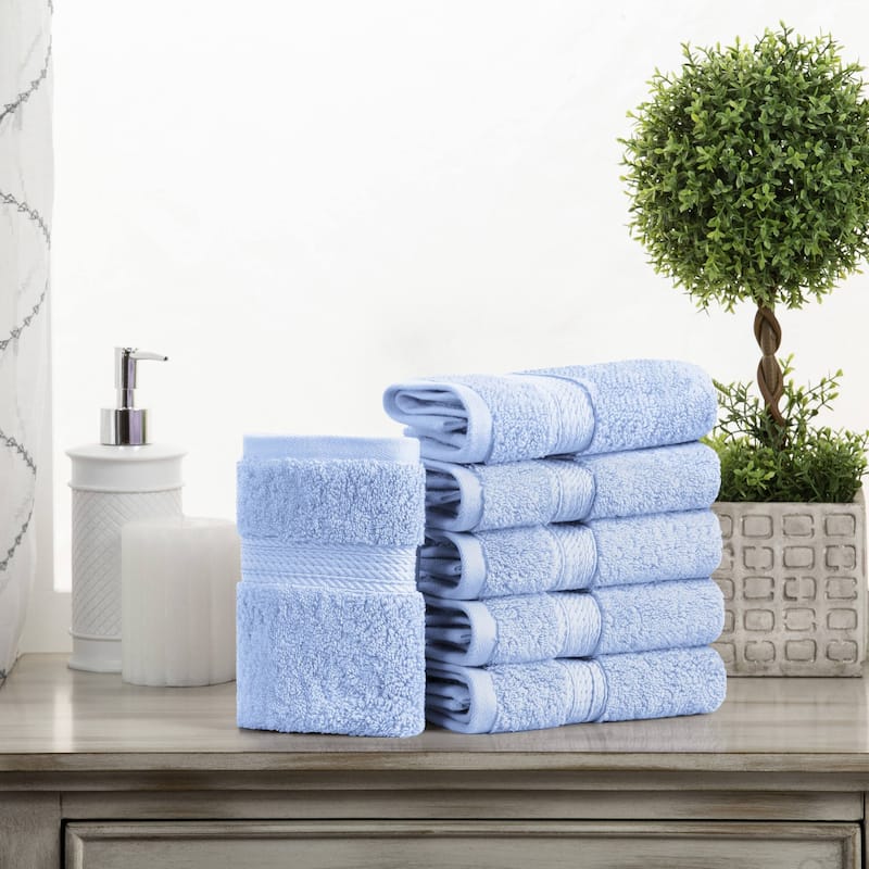 Superior Egyptian Cotton Pile Heavyweight Face Towel Set of 6 - Light Blue