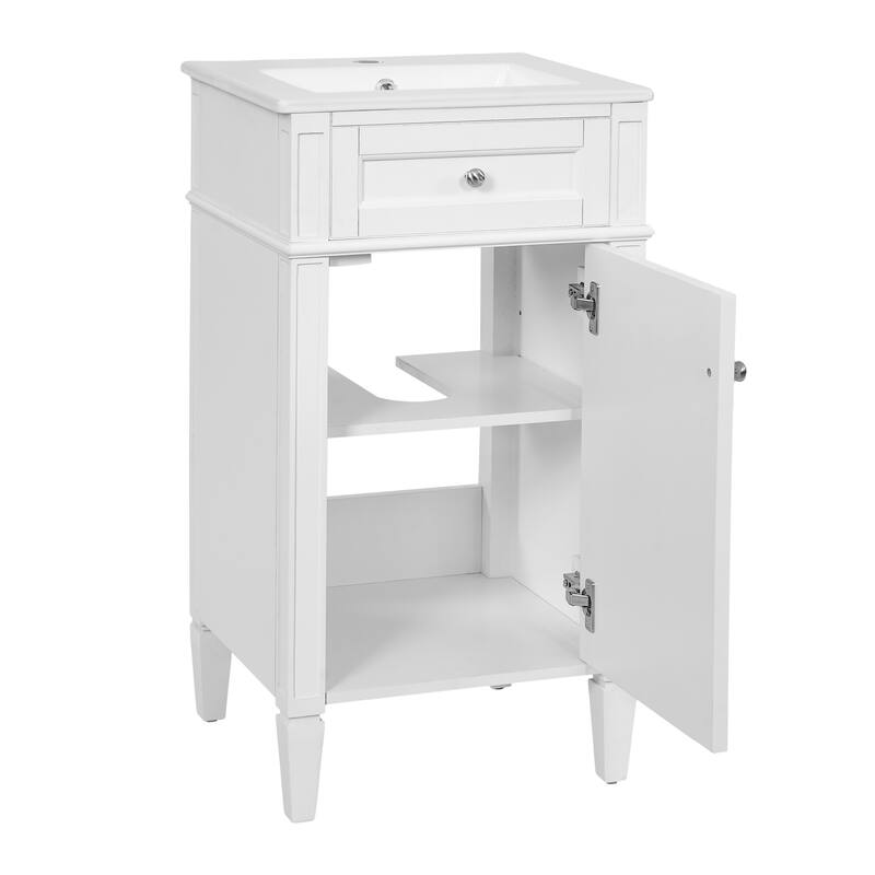 18" Freestanding Single Bathroom Vanity with Ceramic Sink, French Style Cabinet with Soft Close Door