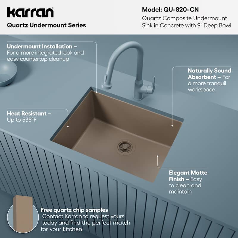 Karran Undermount 24.38 in Single Bowl Quartz Kitchen Sink