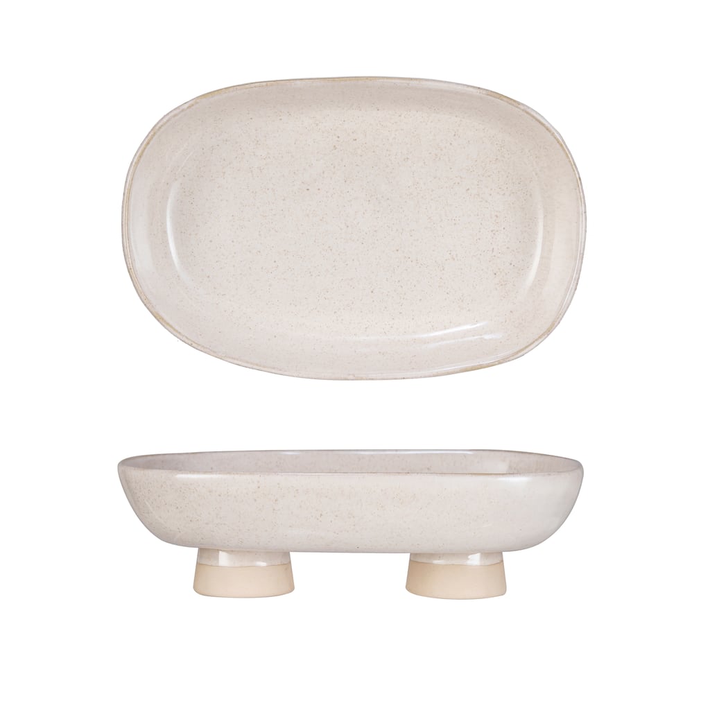 Stoneware Platter with Oversized Feet - 9.4"L x 6.1"W x 2.3"H - Cream - 9.4"L x 6.1"W x 2.3"H