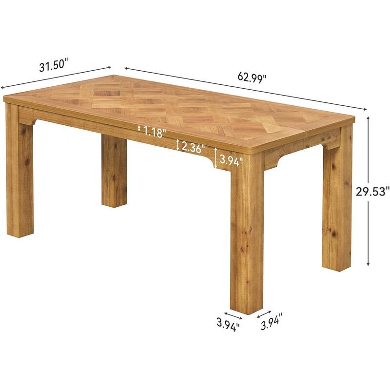 63-Inch Solid Wood Dining Table for 6, Rectangle Kitchen Dinner Table - 63" W x 31.5" D x 29.5" H