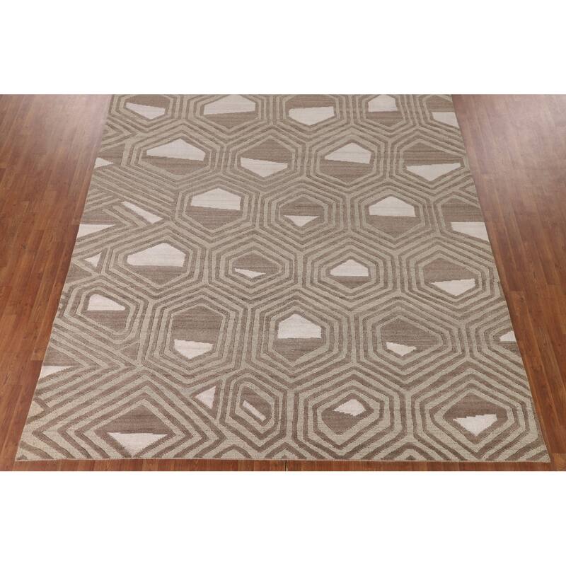Modern Oriental Area Rug Hand-Knotted Wool Carpet - 9'2" x 11'8"