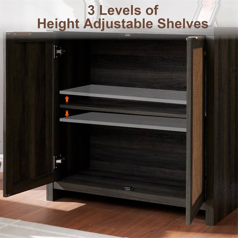 Hampstead Storage Cabinet Sideboard Cabinet with Rattan Doors - 13.7"D x 314"W x 32.7"H