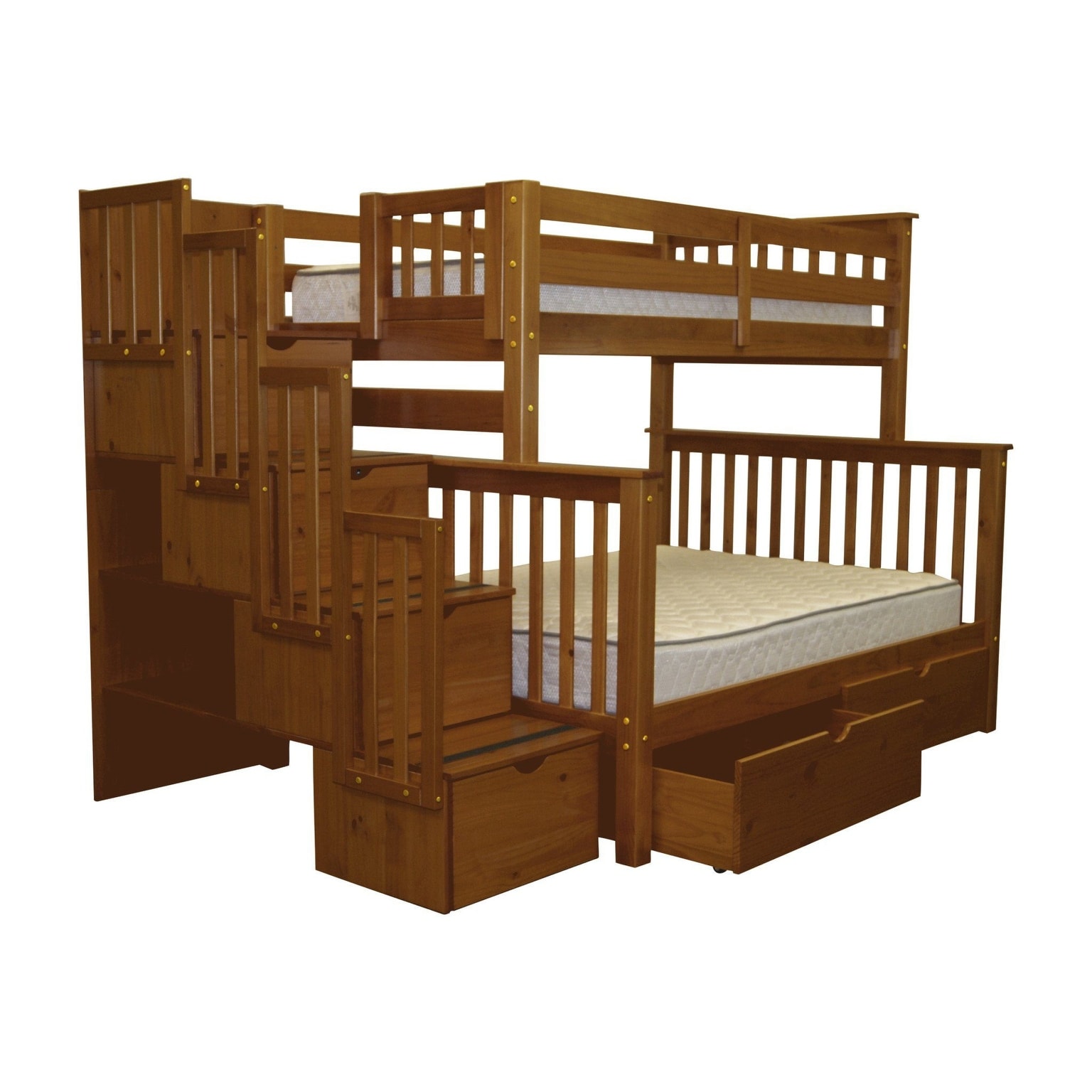 Bedz king stairway bunk beds twin over full with clearance 4 drawers in the steps and 2 under bed drawers