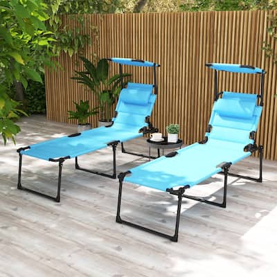 Outsunny 2 Pcs Outdoor Lounge Chair, 4 Position Adjustable Backrest Folding Chaise Lounge, Cushioned Tanning Chair
