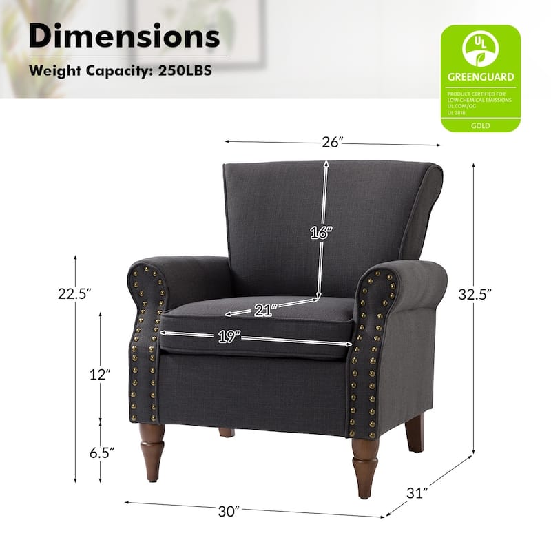 Nyctelius Upholstered Comfy Accent chair with Turned Wooden Legs and Nailhead Trim Set of 2 by HULALA HOME