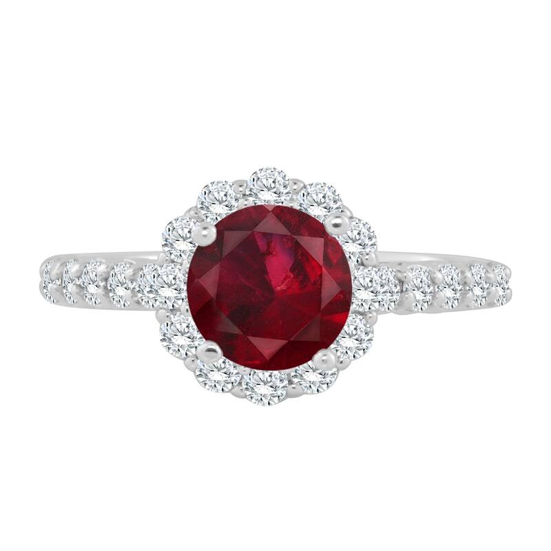 Auriya 1ct Red Ruby 5/8ctw Halo Diamond Engagement Ring 14K Gold