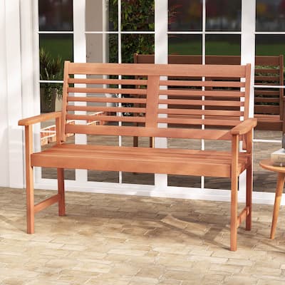 Costway Patio Solid Wood Loveseat with Inclined Backrest & Slatted - See Details