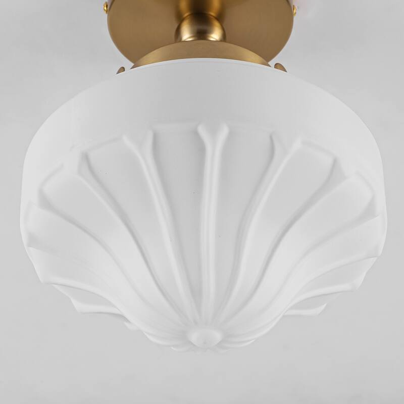 8.7 in. 1-Light Retro Black/Antique Gold Ice-Cream Shaped Semi-Flush Mount Ceiling Light with Opal Textured Glass Shade