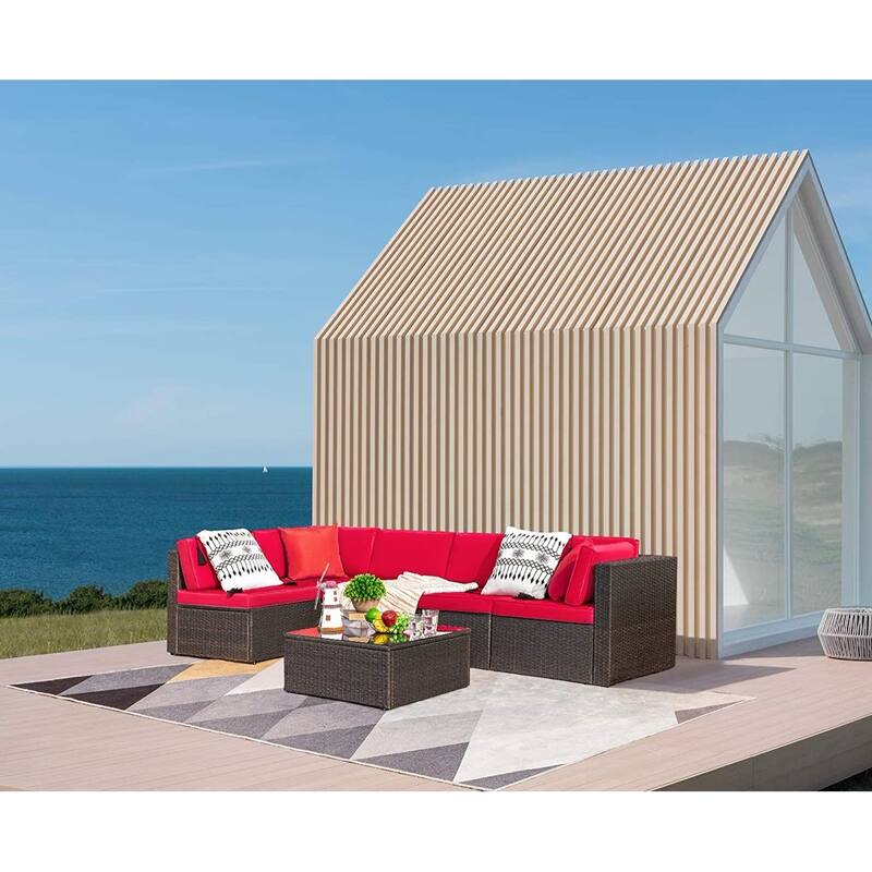 Homall 6 Pieces Patio Furniture Sets Outdoor Sectional Rattan Sofa Manual Weaving Wicker Patio Conversation Set