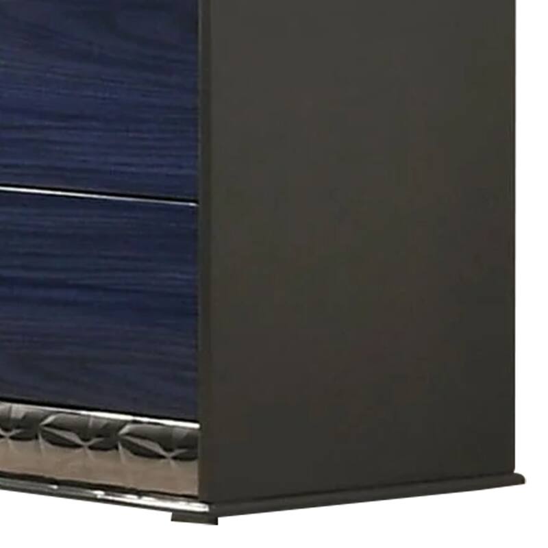 Cote 6 Drawer Dresser, Ash Gray, Indigo Blue Solid Wood, Chrome