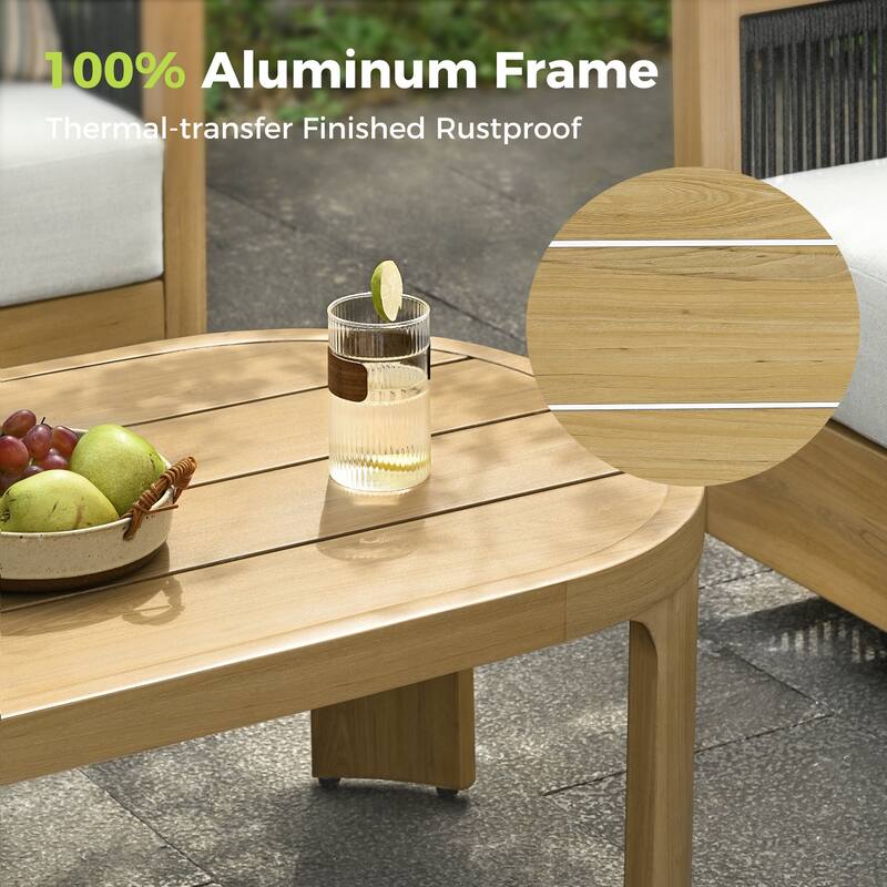 Overture 1-Piece Natural Wood Grain Aluminum Outdoor Coffee Table - 24 x 47