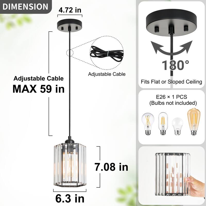 Starsky 1-Light Modern Minimalist Single Glass Pendant Light - Black