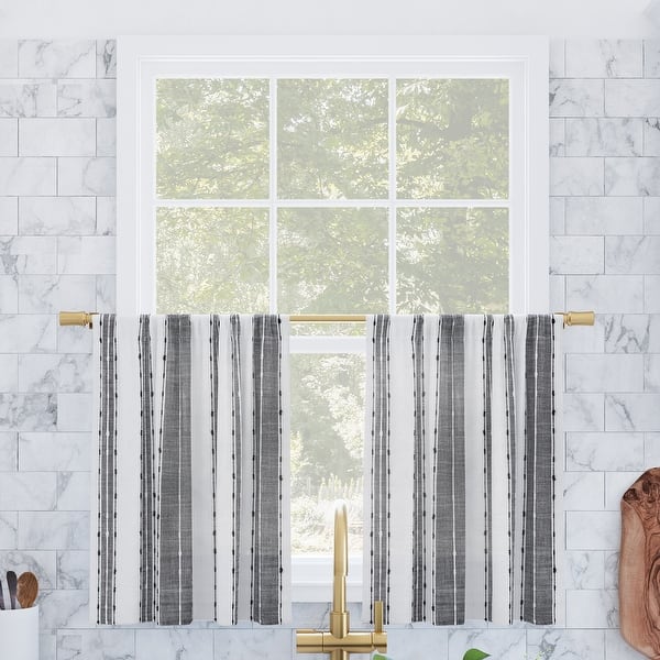 slide 2 of 7, Archaeo Slub Texture Stripe Cotton Cafe Curtain Pair Black/White - 52" x 45"