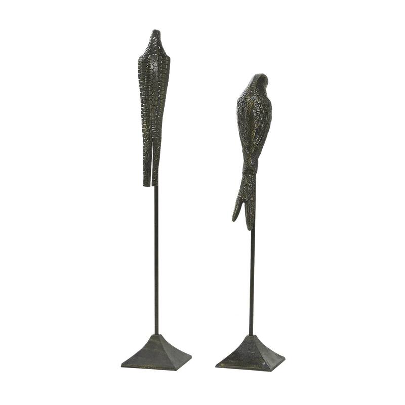 Aluminum Metal Bird Decorative Sculpture - Set of 2 Black - Roche River Decor