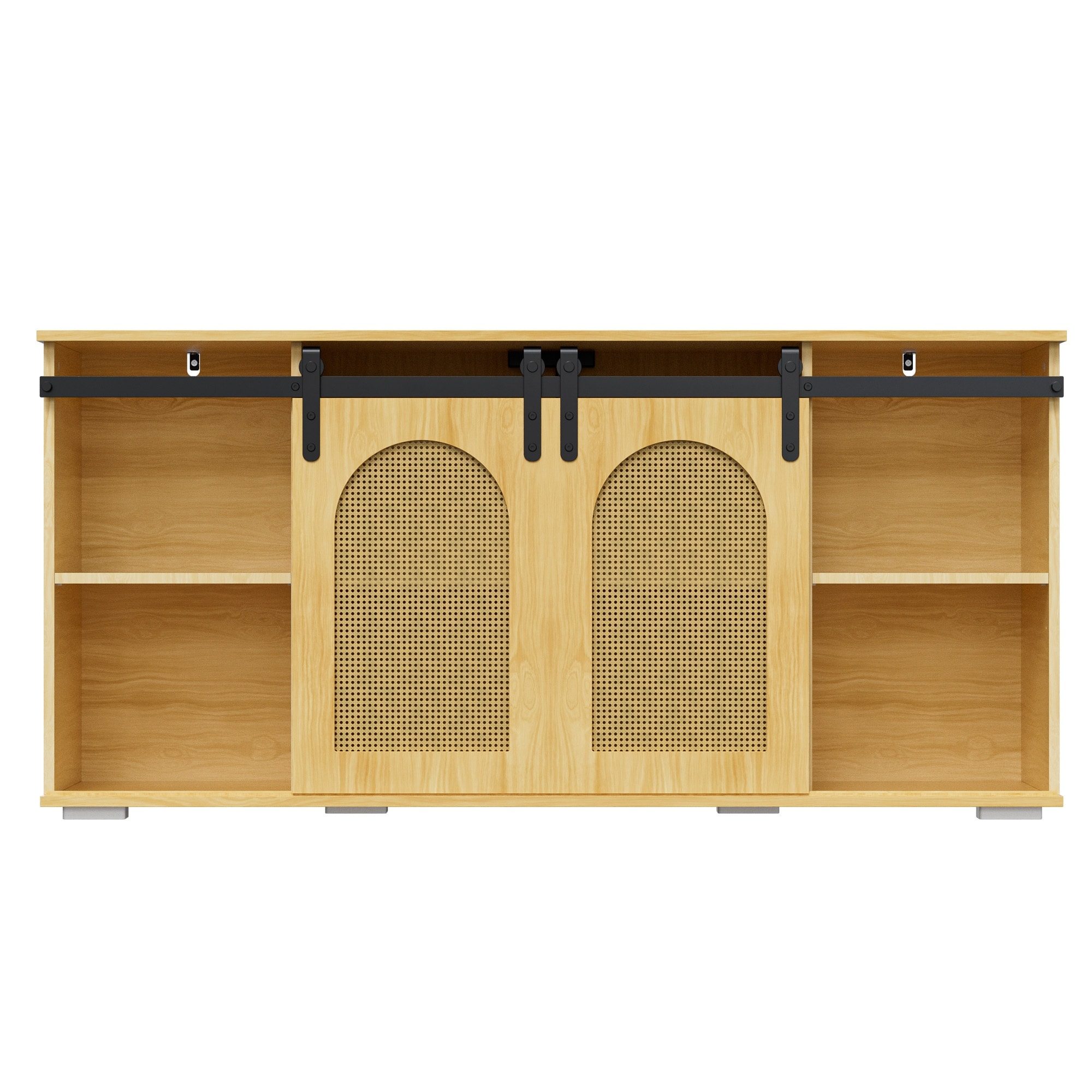 Farmhouse Sideboard Buffet Cabinet with Rattan Barn Doors for Televisions up to 65 Inches
