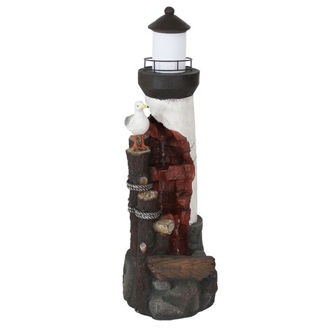 Gull's Cove Outdoor Lighthouse Water Fountain with LED Light - 36-Inch