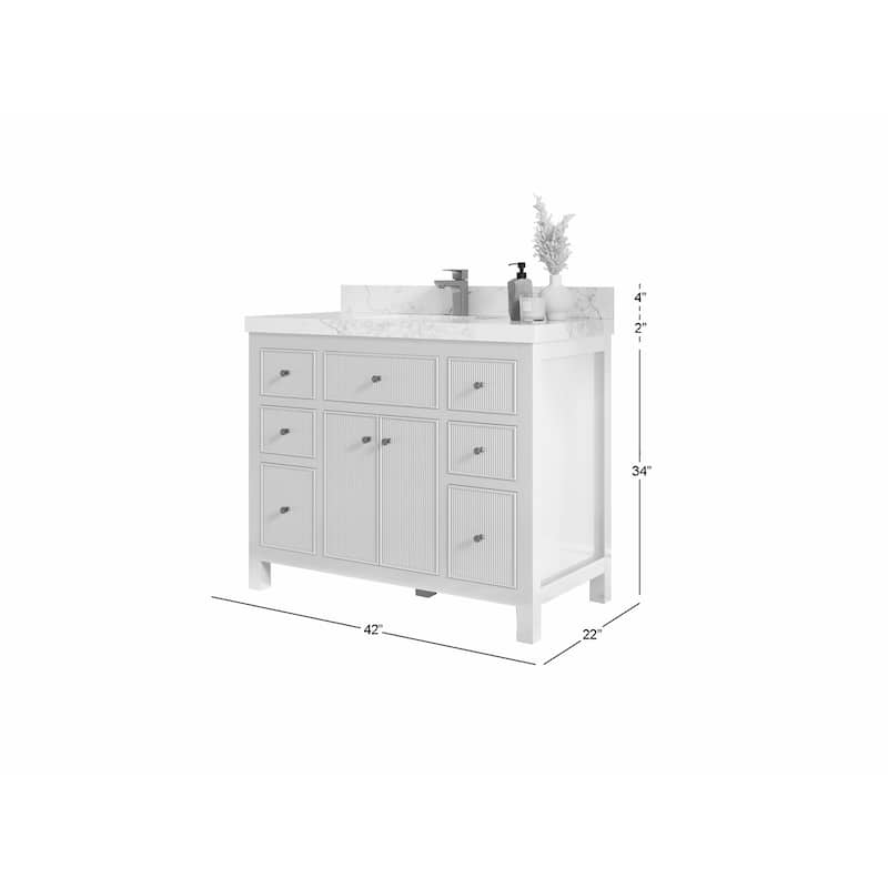 Willow Collections 42 in W x 22 in D Sonoma Free Standing Reeded Single Sink Bathroom Vanity with Countertop