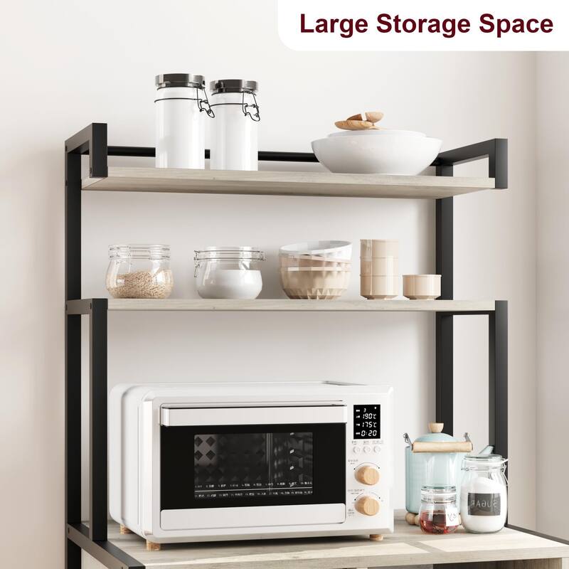 Bakers Rack for Kitchen, Kitchen Microwave Stand with Wine Rack and Glass Holder