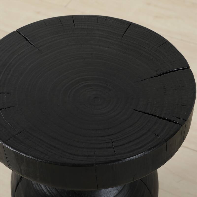 Solid Mango Wood Side End Table in Black, 17.7 inch Round Contemporary Wooden Accent Table, Small Round Plant Stand