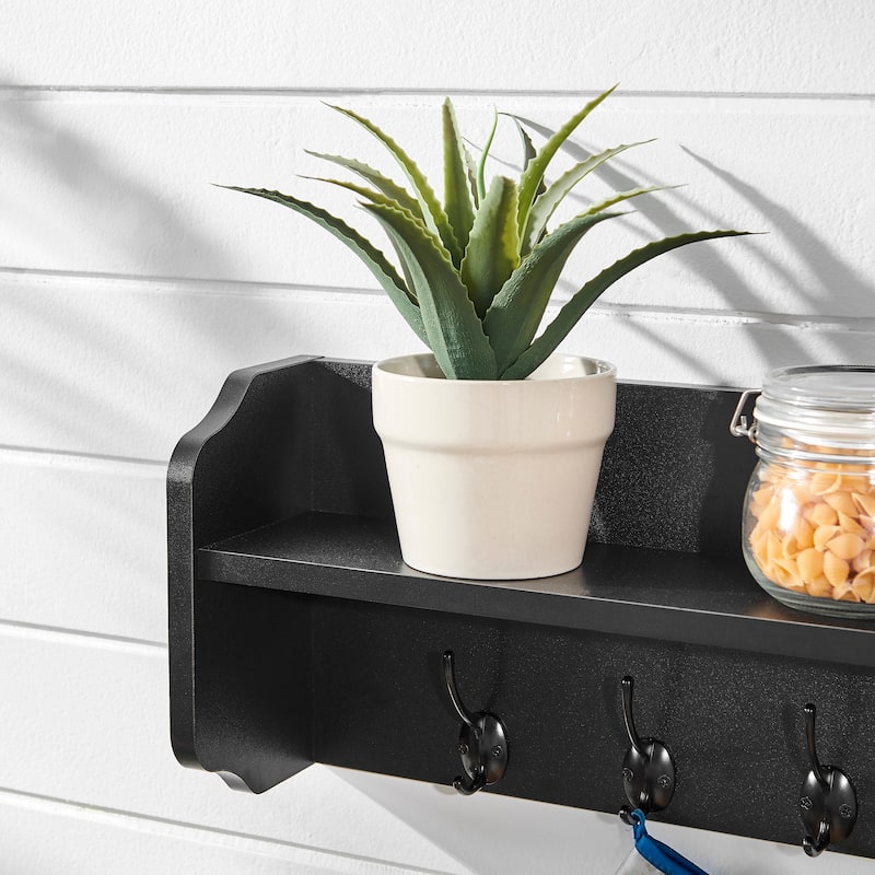 Danya B. Entryway Floating Utility Wall Shelf with Hooks