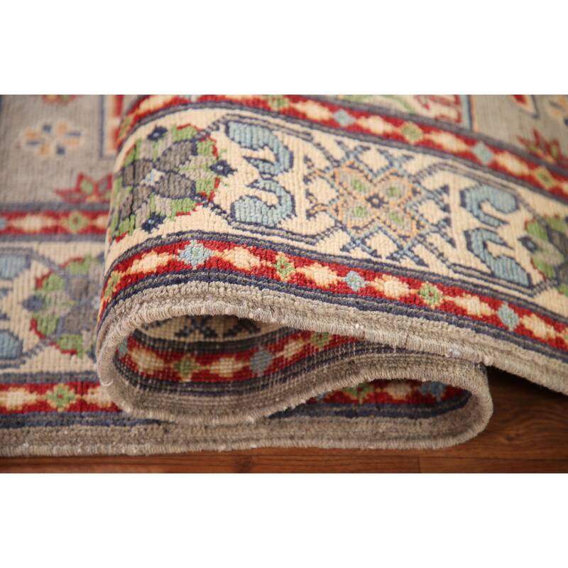 Traditional Grey Kazak Rug Handmade Wool Carpet - 3'5"x 5'0"