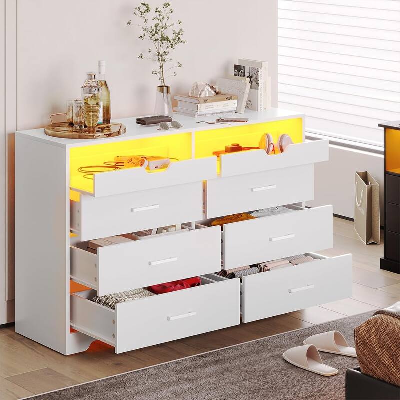 Dresser with LED Lights for Bedroom Double Dresser with 3/6 Drawers