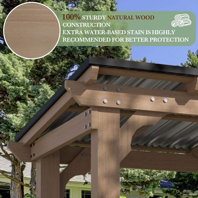 VEIKOUS Wood BBQ Grill Gazebo with Steel Roof for Patio Garden Backyard and Lawn